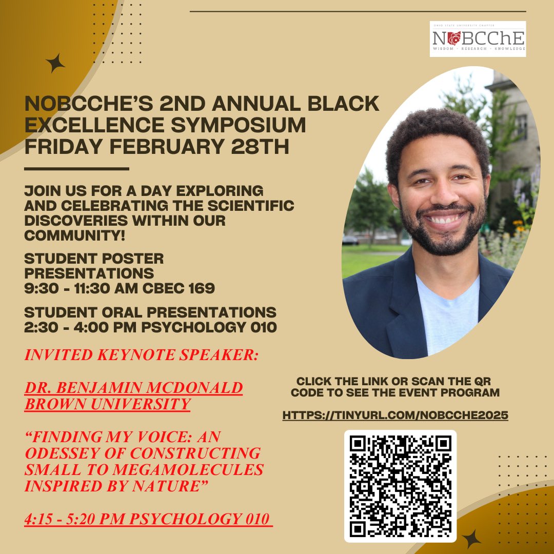 Join us TODAY for our 2nd Annual Black Excellence Symposium, where we will celebrate the scientific discoveries and achievements within our community! With invited guest speaker Dr. Benjamin McDonald from Brown University.

#nobcche