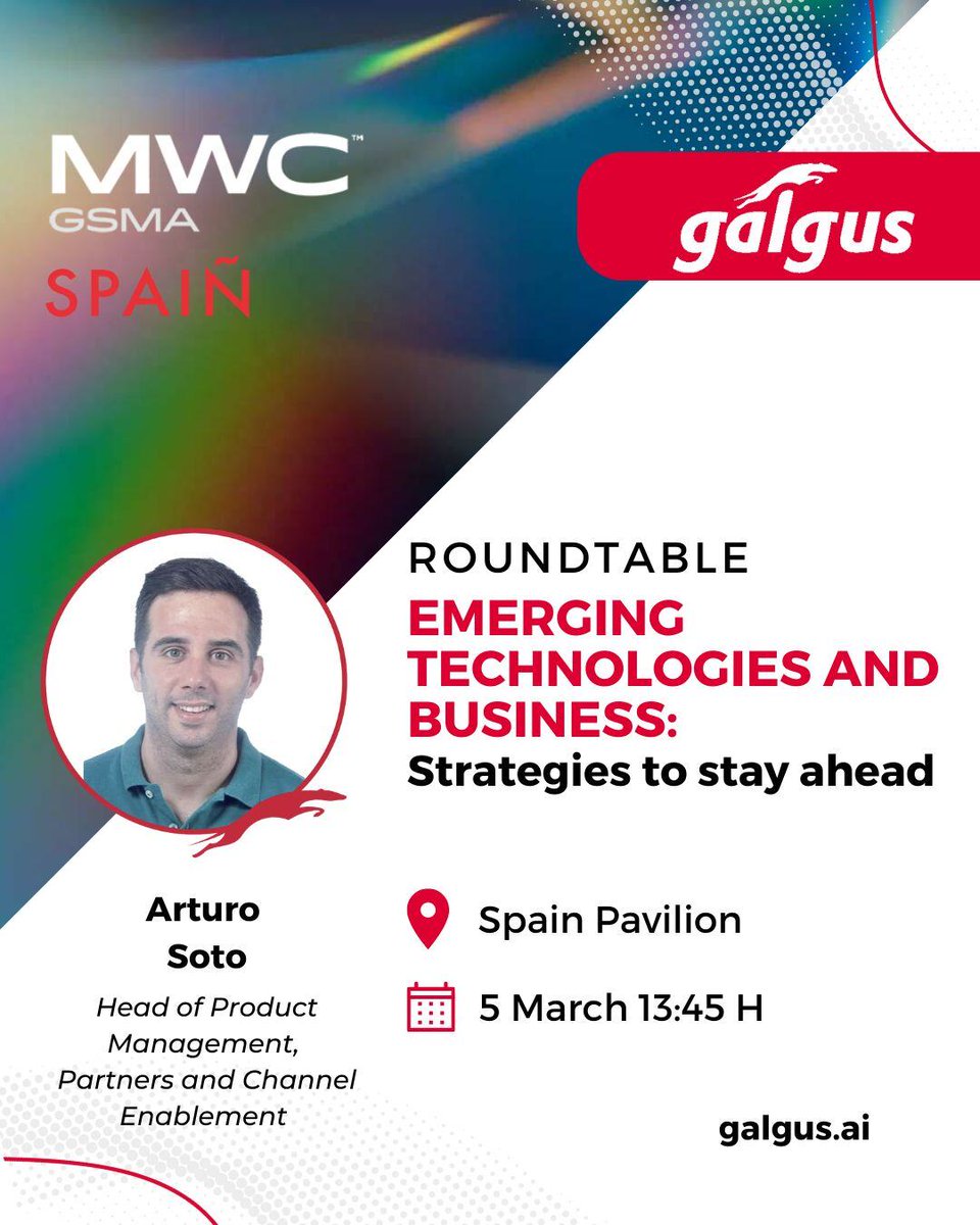 galgus_'s tweet image. How can your business stay ahead with emerging technologies? Find out at MWC! Arturo Soto joins a panel to discuss strategies for AI, 5G, Edge, and Quantum Computing integration.

Wednesday, March 5th, 1:45 PM, Spanish Pavilion

@redpuntoes

#MWC #TechPanel  #Innovation