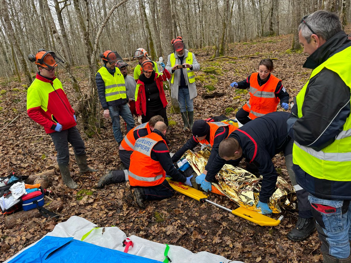 SDIS_10's tweet photo. #EXERCICE – Accident de tronçonneuse dans la forêt des Loges-Margueron
⚠️🌲 Le 6 février, les élèves et l’équipe du lycée forestier de Crogny, dont le Directeur et l’infirmier, ont participé à un exercice grandeur nature avec les sapeurs-pompiers de Chavanges et Chaource
#GQS https://t.co/DG3MH056Mi