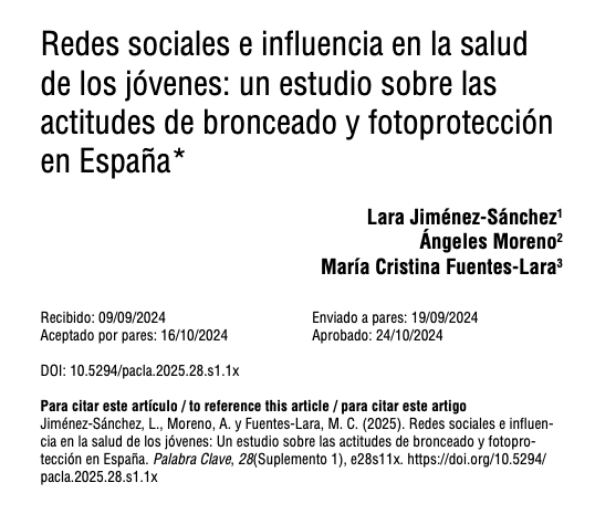 comunicancer's tweet photo. 📢 ¿Las redes sociales influyen en la fotoprotección de los jóvenes?

📌 Nuestro estudio analiza cómo el contenido sobre bronceado y riesgos en redes impacta en las actitudes de los universitarios españoles frente al sol. 🧵👇 https://t.co/SUHHj1Dl6F