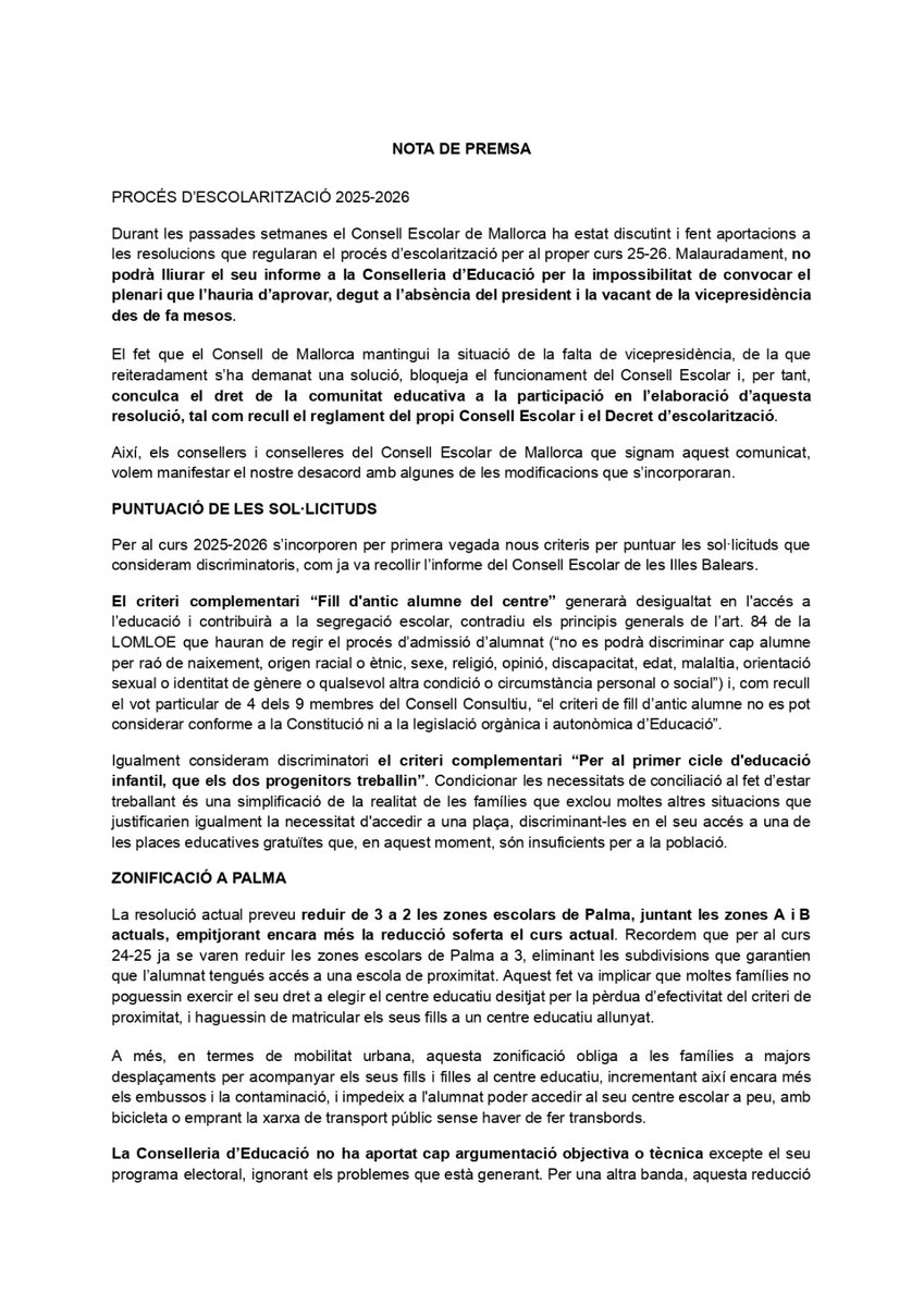 FAPAMallorca's tweet image. ❓Com encaixen tots aquests canvis amb el dret de les famílies d'elecció de centre que exhibeix la Conselleria d"@EDUN_IB ?
Aquestes decisions provoquen i augmenten la segregació escolar que ja patim.
Comunicat sencer ⬇️