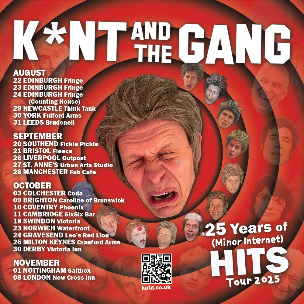 Join me for some synthpop, swearing and celebrity paedos to celebrate 25 years of greatest minor internet hits on this heart warming, nostalgic old school 25th Anniversary tour. katg.co.uk