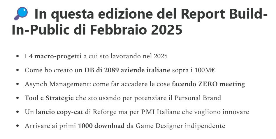 ✉️📣 Ho lanciato una newsletter.

Condivido numeri, strategie e lesson learned, senza filtri, mentre scalo le mie 4 aziende.

E' già uscito il 1° Report #buildinpublic 
Lo trovi qui👇

lucabarboni.substack.com