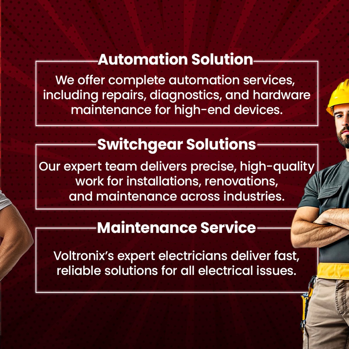 nstsllc's tweet image. 🔌 Power Up Your Projects with Voltronix! ⚡
From automation solutions to switchgear installations and maintenance, our expert team ensures efficiency, safety, and reliability in every project.

#Voltronix #SwitchgearSolutions #AutomationExperts #MEPServices #PowerUp