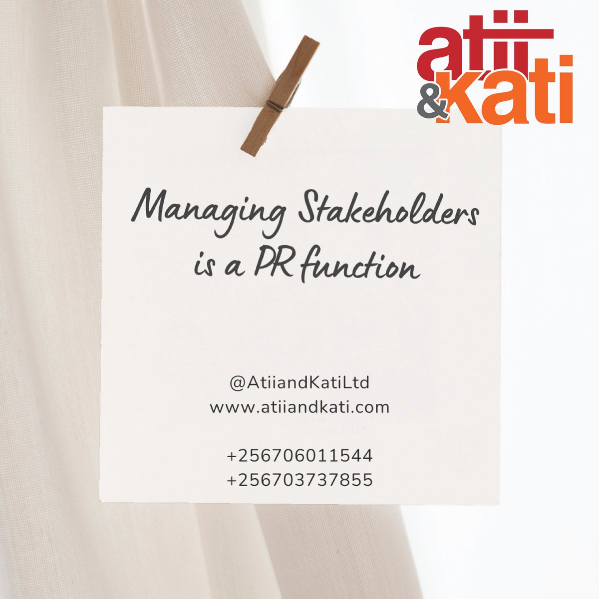 📌Managing stakeholders is a #PublicRelations funtion.
📲Call +256703737855 or +256706011544
atiiandkati.com <a href="/CIPR_Global/">Chartered Institute of Public Relations</a> <a href="/PRAU_Uganda/">PRAU-Uganda</a>