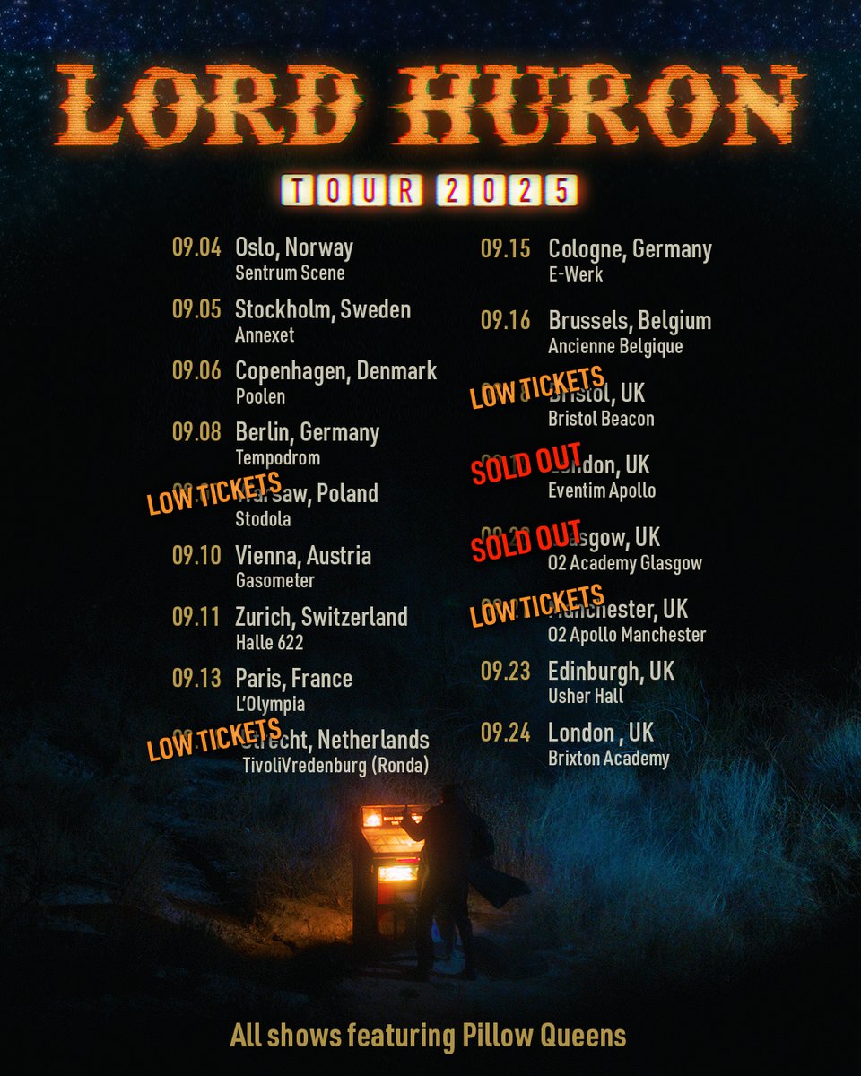 PillowQueens's tweet image. We’re incredibly excited to announce that we’ll be hitting the road with @LordHuron on their huge European tour this September playing beautiful venues across gorgeous cities. Tickets are on sale now from lordhuron.com ❤️