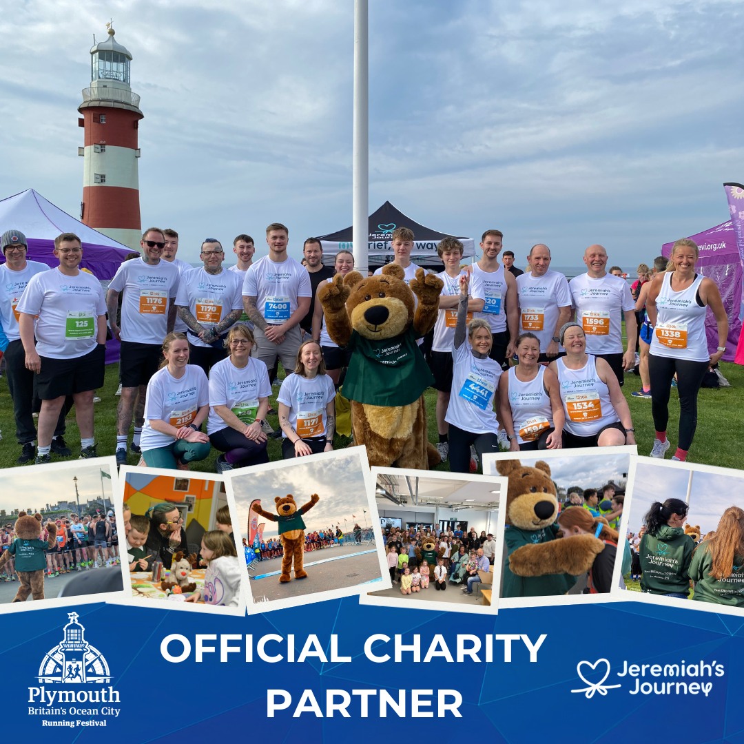 For FREE HALF MARATHON, 10K or 5K ENTRY at Britain's Ocean City Running Festival with the OFFICIAL CHARITY PARTNER at  #BritainsOceanCityFunningFestival
Just email hello@jeremiahsjourney.org.uk or ring 01752 424348 and enjoy the official charity partner runner experience