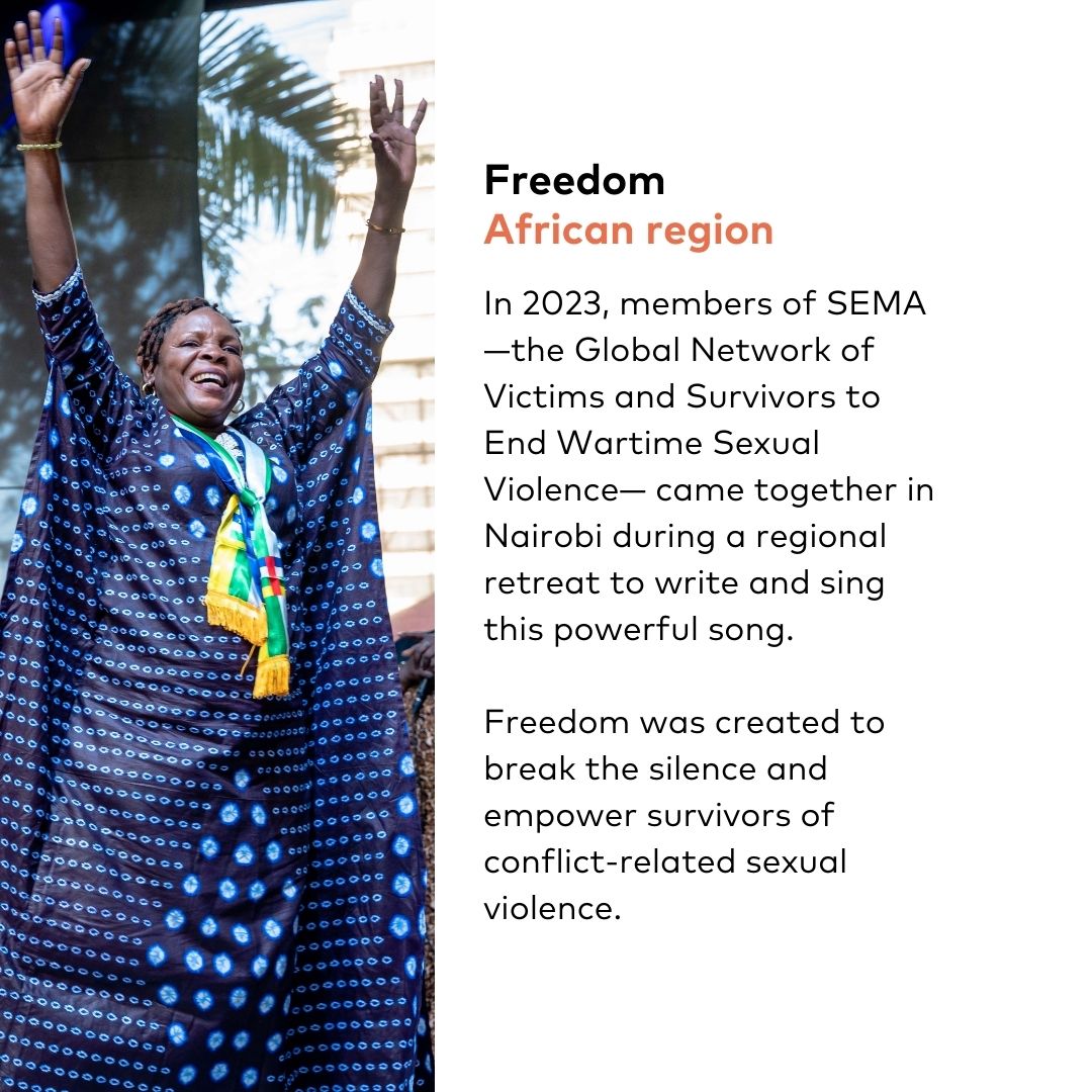 We must break the silence on conflict-related sexual violence. 🎶 Survivors turned pain into strength through #Freedom, a powerful song of resilience. Listen &amp; stand with them. 🔗 Learn more: semanetwork.org/project/freedo… 

#stopCRSV #breakthesilence