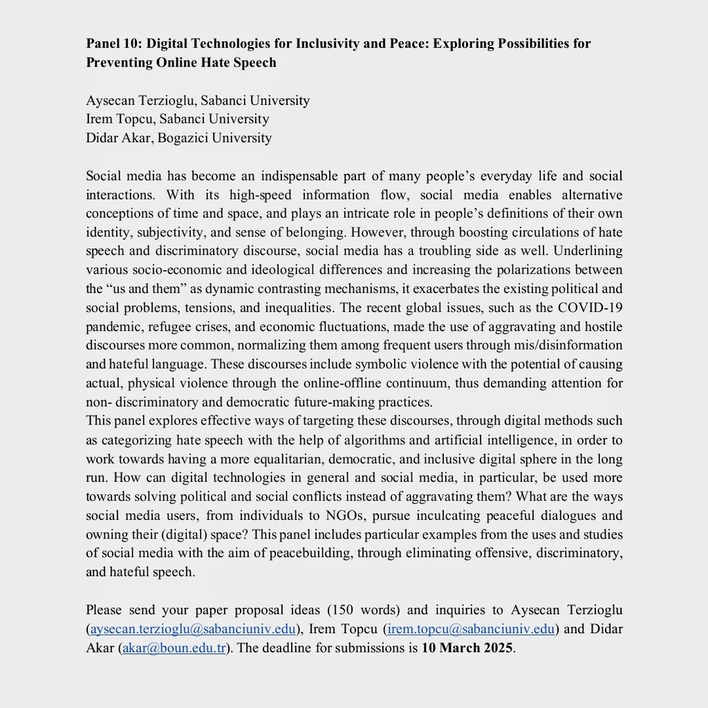 If you utilize digital technologies in your research on discriminatory and hostile practices online, we wait for your paper proposals for our panel at "Future-making in Times of Conflict, Violence, and Insecurity", organized by <a href="/Anthro_Security/">APeCS - Anthropology of Peace, Conflict & Security</a> and <a href="/EASAinfo/">EASA</a>

Deadline🗓️: March 10
