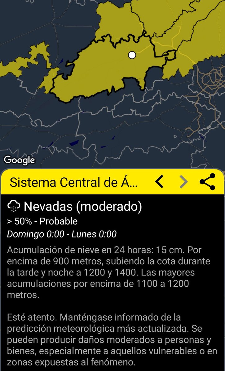 Meteoavila2's tweet photo. 📣🟡 Activados los avisos amarillos por nevadas para la provincia de #Ávila.

✅ Por fin, estamos ante una nevada majilla.

📆 Sábado 1 de Marzo
❄️ 5 cms a partir de los 1300 metros bajando la cota a 900 metros al final.

📆 Domingo 2 de Marzo
❄️ 15 cms a partir de los 1100-1200 metros, entorno a lo 5/7 cms entre los 1000-1100 metros.
❄️ 3 cms en la meseta a partir de los 800 metros (hasta los 1000 metros).