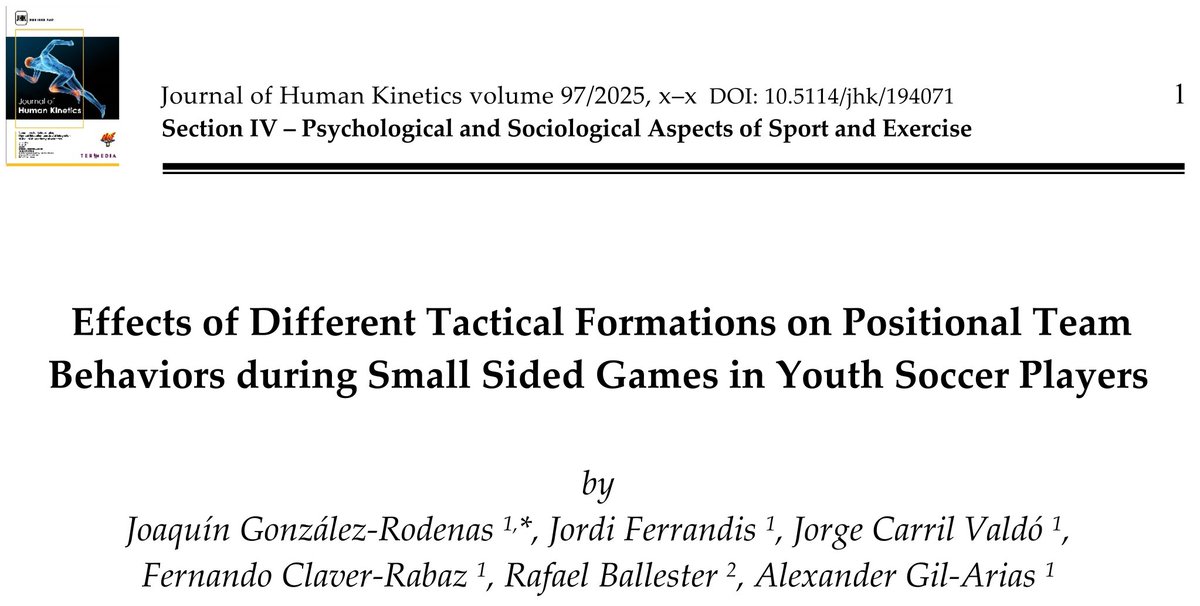 🆕 #linhadepasse | Artigo do mês #62 (fev-2025)

🗣️ “O dispositivo tático não interessa; o que importa é a dinâmica coletiva”.

Não é bem assim! ⚽ Em jogos reduzidos 7v7, diferentes dispositivos táticos geraram comportamentos táticos distintos.

Mais? 👇
tinyurl.com/36xfzkhw