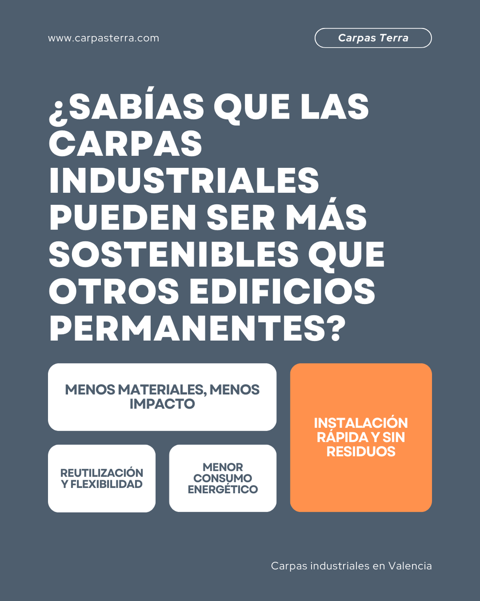carpasterra's tweet photo. 🌱 ¿Sabías que las #carpas industriales pueden ser más #sostenibles que otros edificios permanentes?

✅Menos materiales, menos impacto 
✅Instalación rápida y sin residuos 
✅Reutilización y flexibilidad
✅Menor consumo energético
✅Vida útil prolongada 

#CarpasIndustriales https://t.co/OeS7KjXdII