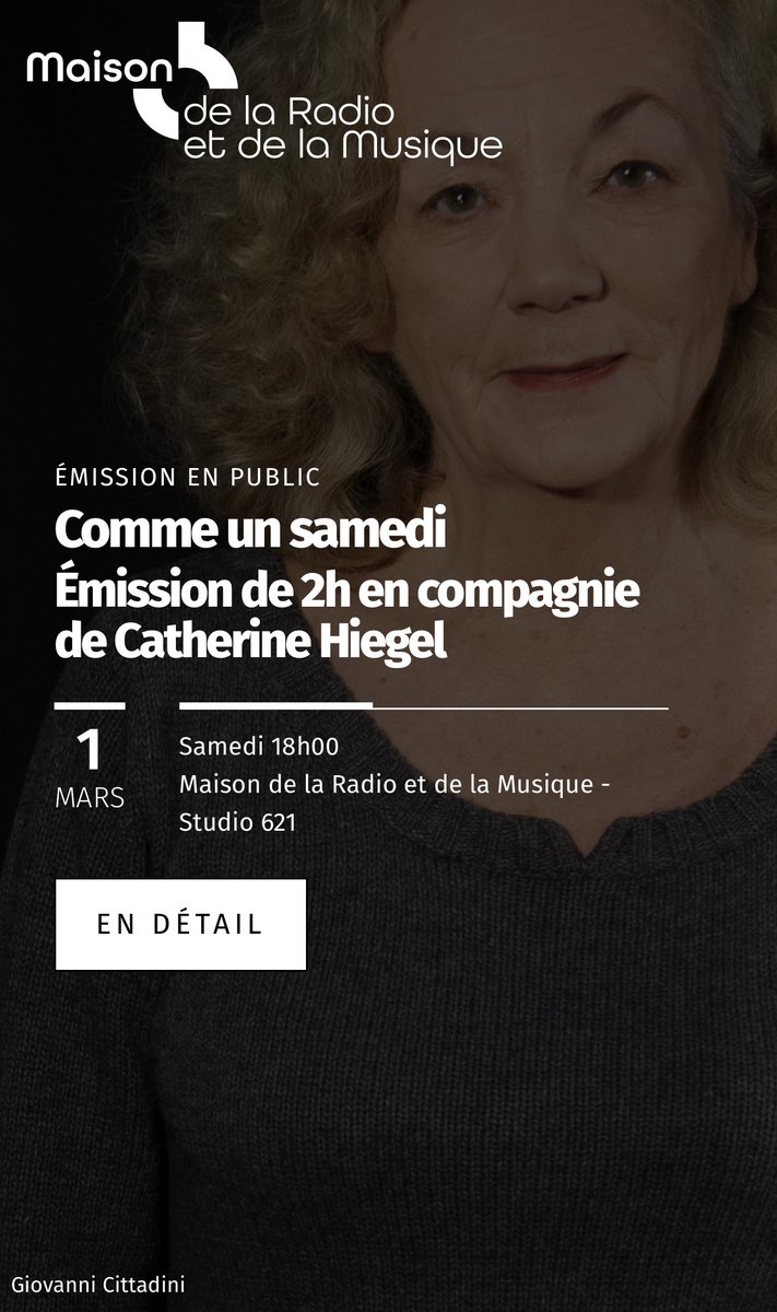 Arnaud Laporte (@arnaud_laporte) on Twitter photo "Comme un samedi" avec Catherine Hiegel, Alain Françon, Anne Bouillon & Jean Robert-Charrier !
Live Musique : Ménades
L'Avant-Scène par <a href="/aureliecharon/">aurélie charon</a> avec Irène Jacob !
<a href="/PorteStMartin/">Théâtre Porte Saint-Martin</a> <a href="/bouffesparis/">Bouffes Parisiens</a> <a href="/lacolline_tn/">La Colline</a>
Réservez votre place ici : …terie.maisondelaradioetdelamusique.fr/selection/even… "Comme un samedi" avec Catherine Hiegel, Alain Françon, Anne Bouillon & Jean Robert-Charrier !
Live Musique : Ménades
L'Avant-Scène par <a href="/aureliecharon/">aurélie charon</a> avec Irène Jacob !
<a href="/PorteStMartin/">Théâtre Porte Saint-Martin</a> <a href="/bouffesparis/">Bouffes Parisiens</a> <a href="/lacolline_tn/">La Colline</a>
Réservez votre place ici : …terie.maisondelaradioetdelamusique.fr/selection/even…