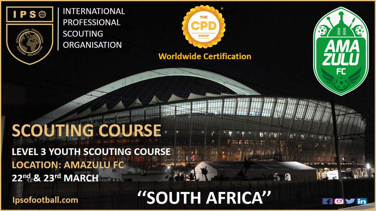 ipsofootball's tweet image. FIRST EVER SCOUTING COURSE IN SOUTH AFRICA

Contact IPSO for further details at scouting@ipsofootball.com or call on whatsapp +447980114048. Or contact our South Africa Operations Manager Chris Bullock. Chris’s details are: Tel: +27722156538 email: chris@chrisbullock.football