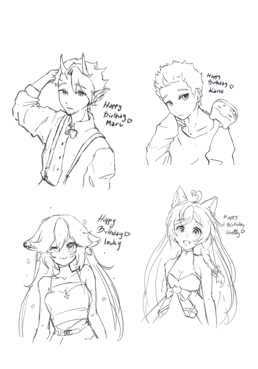 Birthday sketches part 1!

I'm trying to do as many small sketches as possible for mutuals or ppl I look up to this year!!

<a href="/MaruTryArt/">MaRu</a> <a href="/Inuky88/">Inuky</a> @/kaisaheart <a href="/SequionaNeko/">Shelly / Sequiona / V-Tube Misaki</a> 

#sketch #doodle #fanart
