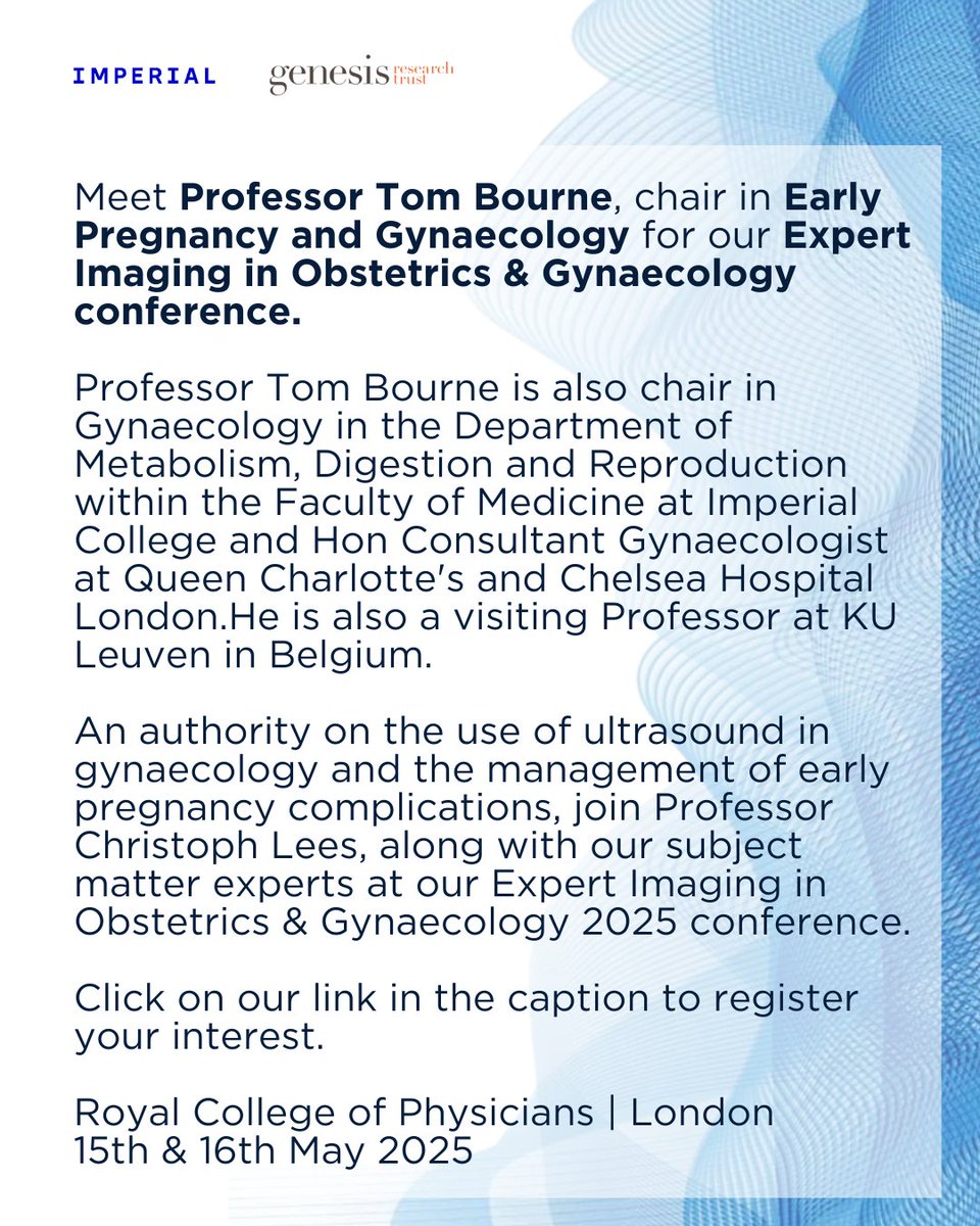 Expert Imaging in Obstetrics & Gynaecology (@expert_imaging) on Twitter photo Join EIOG 2025, the leading conference on fetal imaging and high-risk pregnancy care.
Secure your seat today - bit.ly/3lyLx20
#EIOG2025 #MedTwitter #FetalMedicine
<a href="/proftombourne/">Professor Tom Bourne</a> Join EIOG 2025, the leading conference on fetal imaging and high-risk pregnancy care.
Secure your seat today - bit.ly/3lyLx20
#EIOG2025 #MedTwitter #FetalMedicine
<a href="/proftombourne/">Professor Tom Bourne</a>