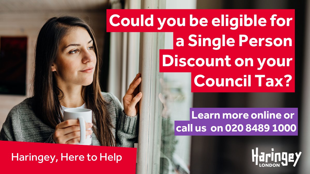 Live on your own? You could be eligible for a Single Person Discount on your Council Tax bill.

You could also qualify for a discount if you're a live-in carer, on a low income &amp; more. Let us know your circumstance online 👇 bit.ly/4hHlLA2

#HaringeyHereToHelp