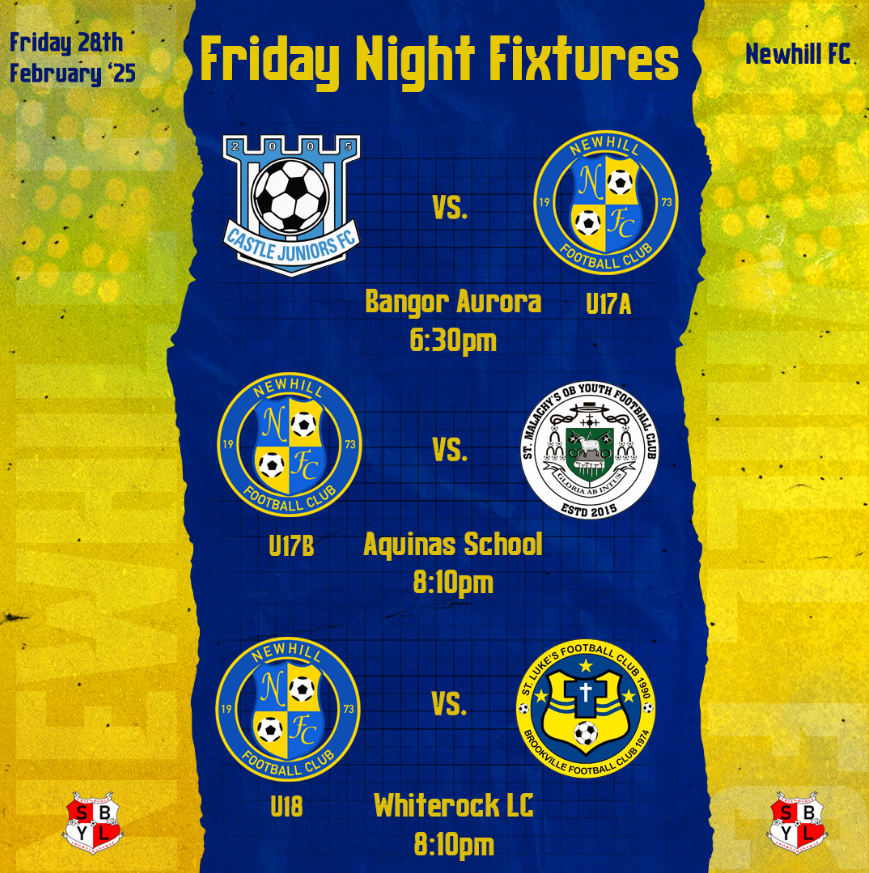 💙💛⚽️FNL⚽️💛💙

Best of luck to all of our teams who are playing tonight!

Three league games including our U18's at Whiterock at 8:10pm, and three cup games for our U9A&amp;B +U10 team!

#UppaHill

💙💛⚽️