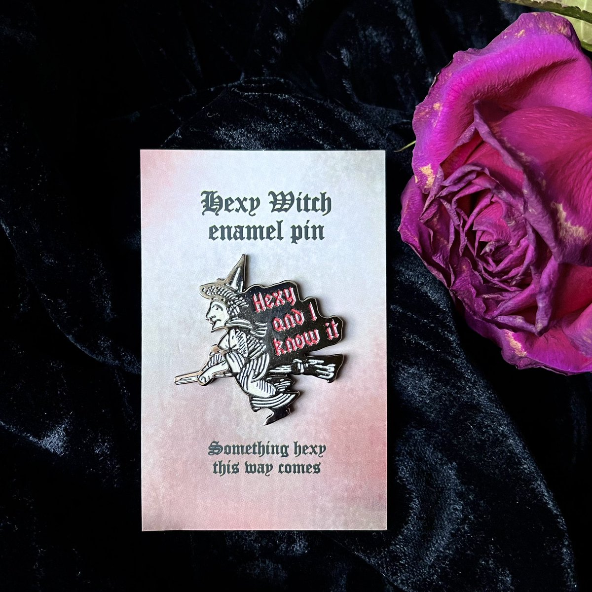 For those days when all your stars* align 🌟⭐️✨

Hexy witch pin now available from the Clavis &amp; Claustra website!

*Or planets. 😉 Hoping to see the planet parade later this evening. Anyone else?

#Hex #Witch #WitchyThings #FolkHorror #PinBadge #PlanetParade #Feminist #SmallBiz