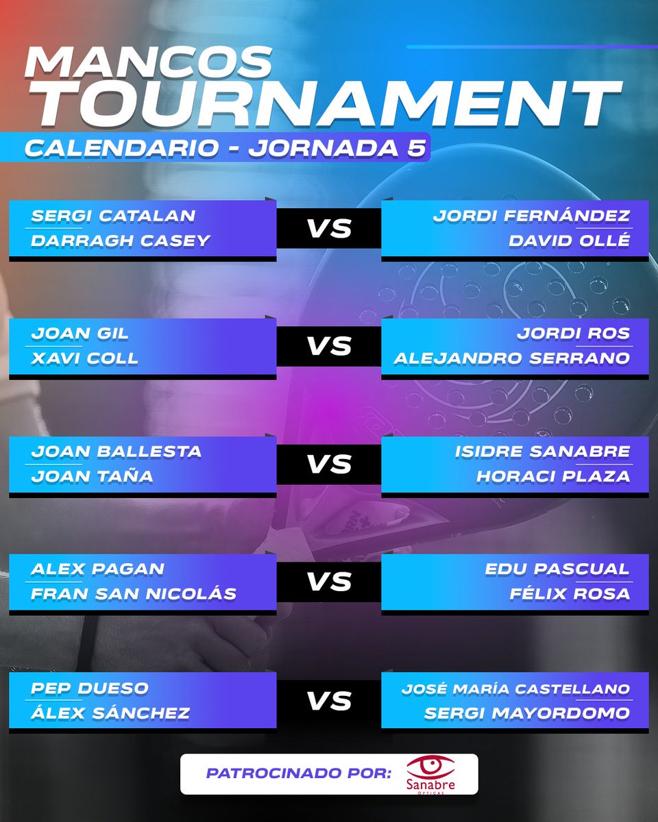 ProMancosLeague's tweet photo. #PadelAmateur | Estos serán los enfrentamientos de nuestros manquitos en la #Jornada5

#ProMancosLeague https://t.co/pDWvRGLjCf