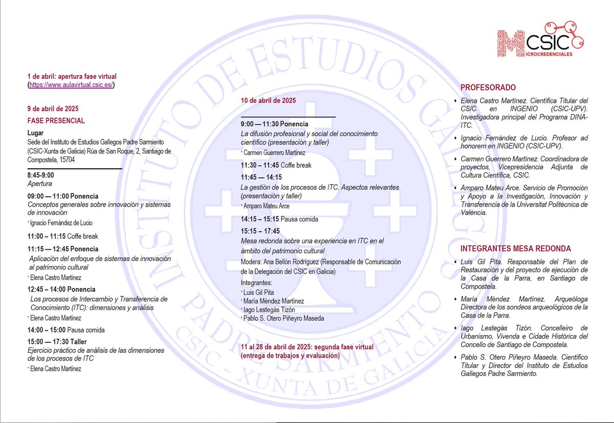 Instituto de Estudios Gallegos Padre Sarmiento (@iegps) on Twitter photo A partir do próximo luns podédesvos inscribir no curso do plan de microcredencias do CSIC "Innovación y valorización social del conocimiento científico en patrimonio cultural" que organizamos desde o <a href="/iegps/">Instituto de Estudios Gallegos Padre Sarmiento</a>: microcredenciales.csic.es A partir do próximo luns podédesvos inscribir no curso do plan de microcredencias do CSIC "Innovación y valorización social del conocimiento científico en patrimonio cultural" que organizamos desde o <a href="/iegps/">Instituto de Estudios Gallegos Padre Sarmiento</a>: microcredenciales.csic.es