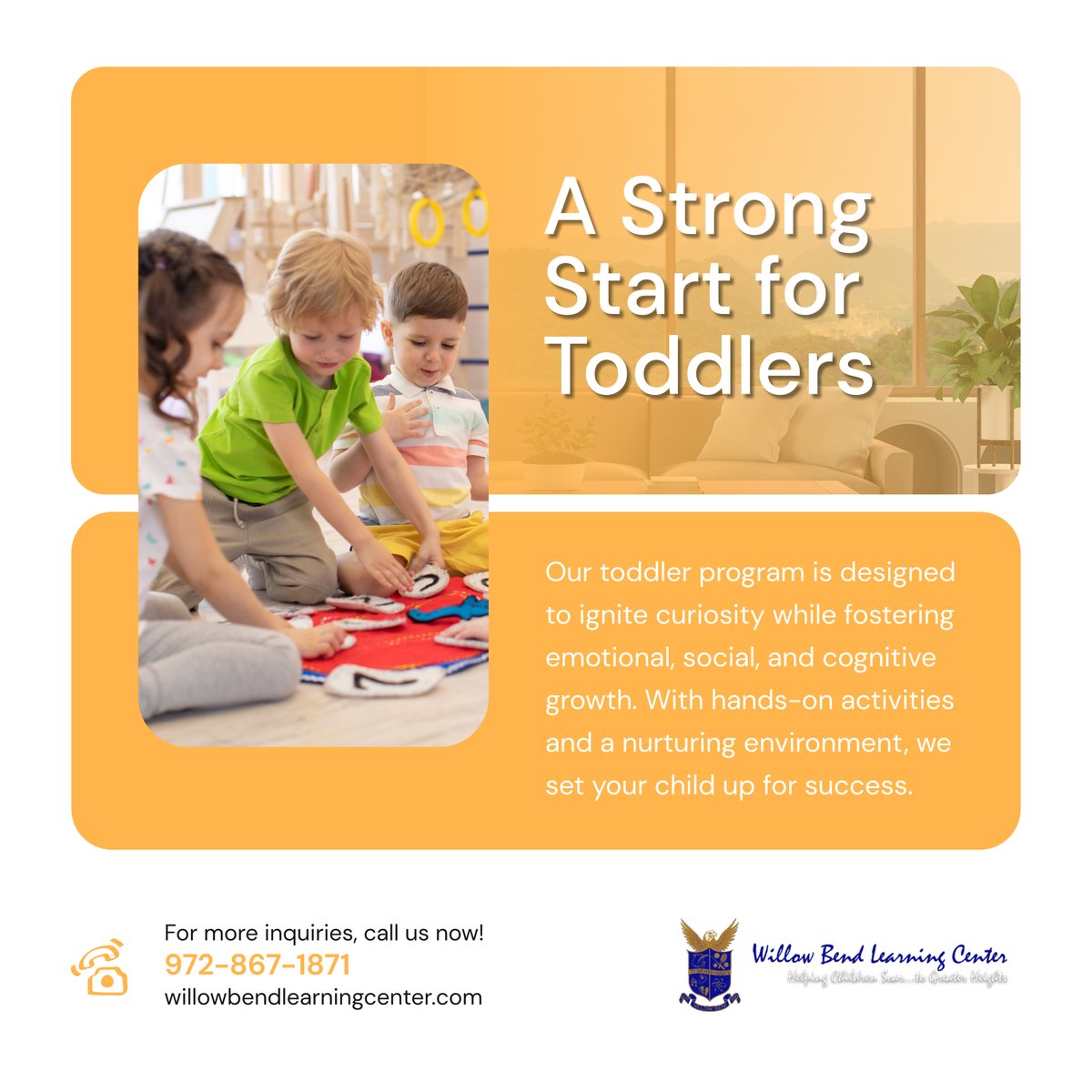 wblc's tweet image. Toddlers need the right environment to develop their skills. At Willow Bend Learning Center, we focus on encouraging curiosity and growth, setting a solid foundation for the future.

#PlanoTX #Preschool #ToddlerProgram #CuriosityAndGrowth #ToddlerDevelopment