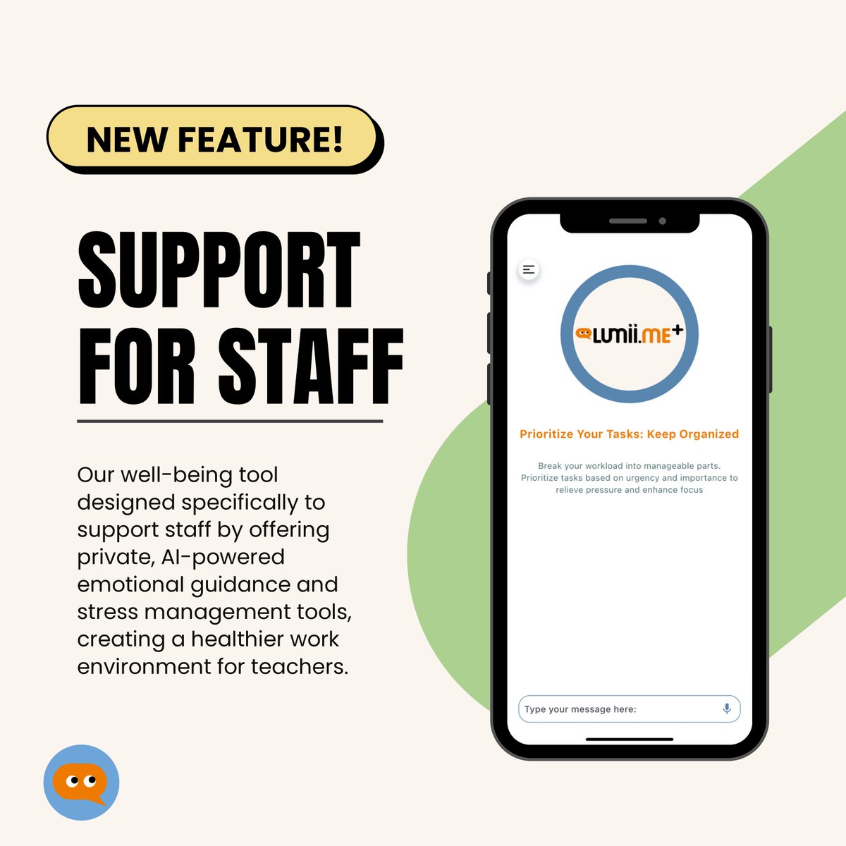 Introducing Support for Staff!

Our newest feature, lumii.me+ ensures teachers get the confidential support they need. Because supporting everyone at school means creating a culture that values mental health and care for all. 💚

🔗 Find out more - lumii.me/employee-wellb…