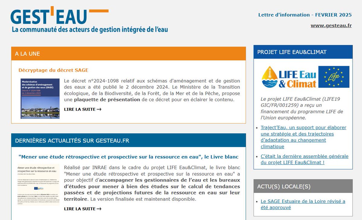 ✉️ Décryptage du décret #SAGE, livre blanc sur les études rétrospectives et prospectives, guide sur les analyses HMUC, projet #LifeEauClimat... : retrouvez toutes ces informations dans la lettre Gest'eau de février 2025 !
➡️gesteau.fr/sites/default/…