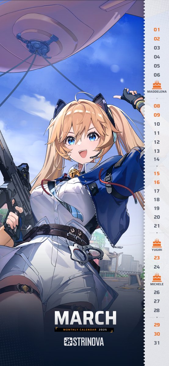 Strinova_EN's tweet image. Knock knock, Strinova&apos;s spring is kicking off! 🌸

Time to update your 📱&amp;amp;💻 wallpapers to this #March calendar📅