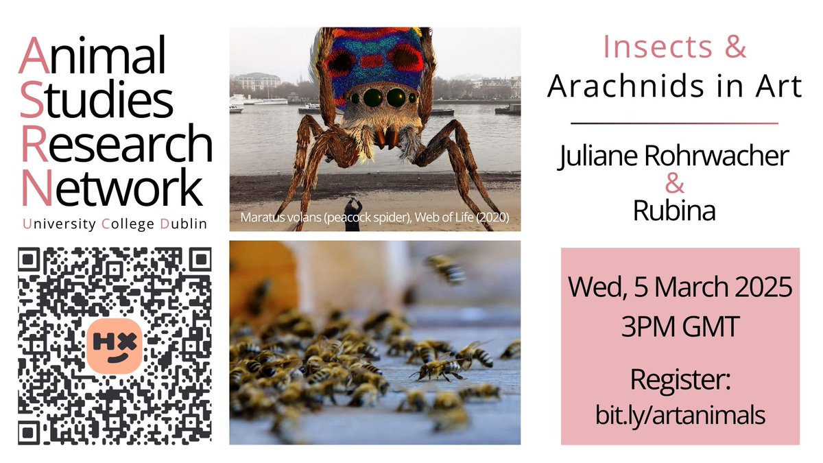 ASRN's next virtual seminar is this Wednesday 5 March! We'll be discussing 'Insects and Arachnids in Art' 🕸️with Juliane Rohrwacher and Rubina! From 3-4:30 PM Irish Standard Time. Everybody welcome 🕷️🐝🪲🪰🐞 For more information and registration: events.humanitix.com/virtual-semina…