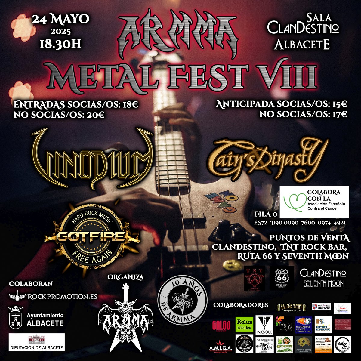 🤘¡Ya está el cartel completo del ARMMA Metal Fest VIII, que será el 24 de mayo en la @salaclandestino de #Albacete!
🎊¡Celebramos estos #10AñosDeARMMA por todo lo alto!🎉
Además, este año colaboramos con <a href="/ContraCancerALB/">Asociación Española Contra el Cáncer en Albacete</a> 
#MetalWomen💜 #HermanasDelMetal🤘