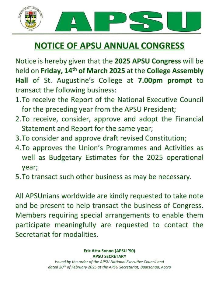 St. Augustine’s College (@augusco_) on Twitter photo Notice of APSU Congress. 
#APSU Notice of APSU Congress. 
#APSU