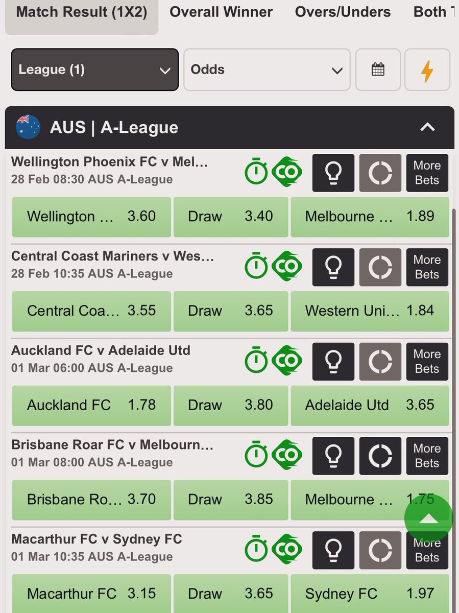 A- League is now available 

Place a Overs and BTS  with Betway. Tap here to copy my bet or search for this booking code in the Multi Bet betslip X910187CB betway.co.za/bookabet/X9101…