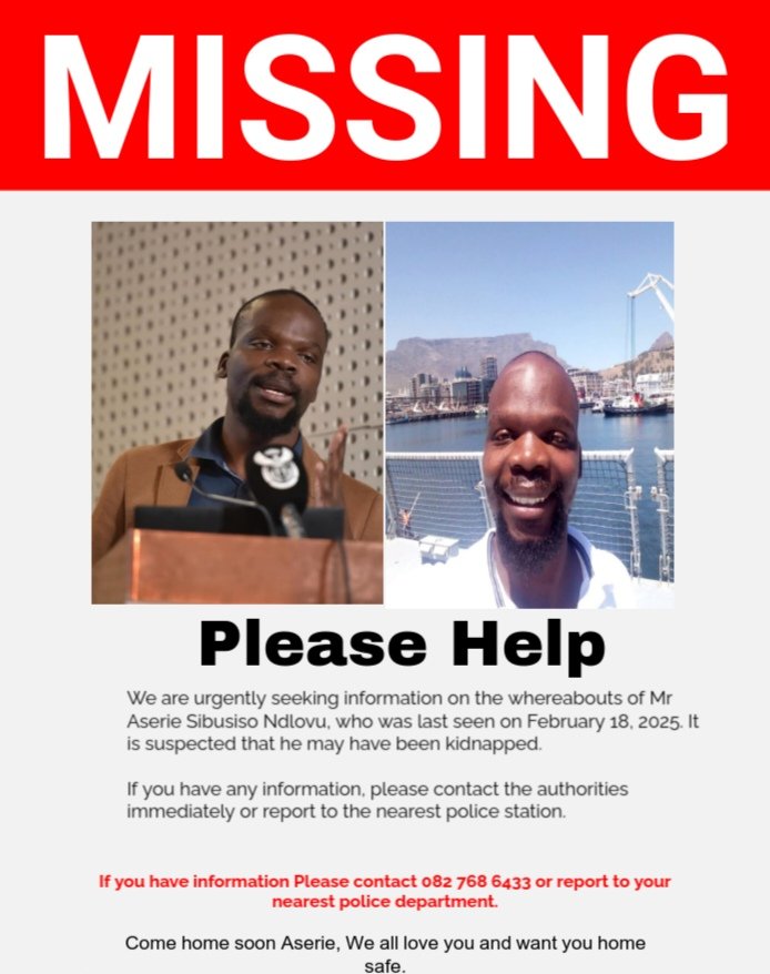 Kindly assist us find Sibusiso Aserie Ndlovu ASAP! It's been 10 days since our Boss has disappeared. 😩🙏
