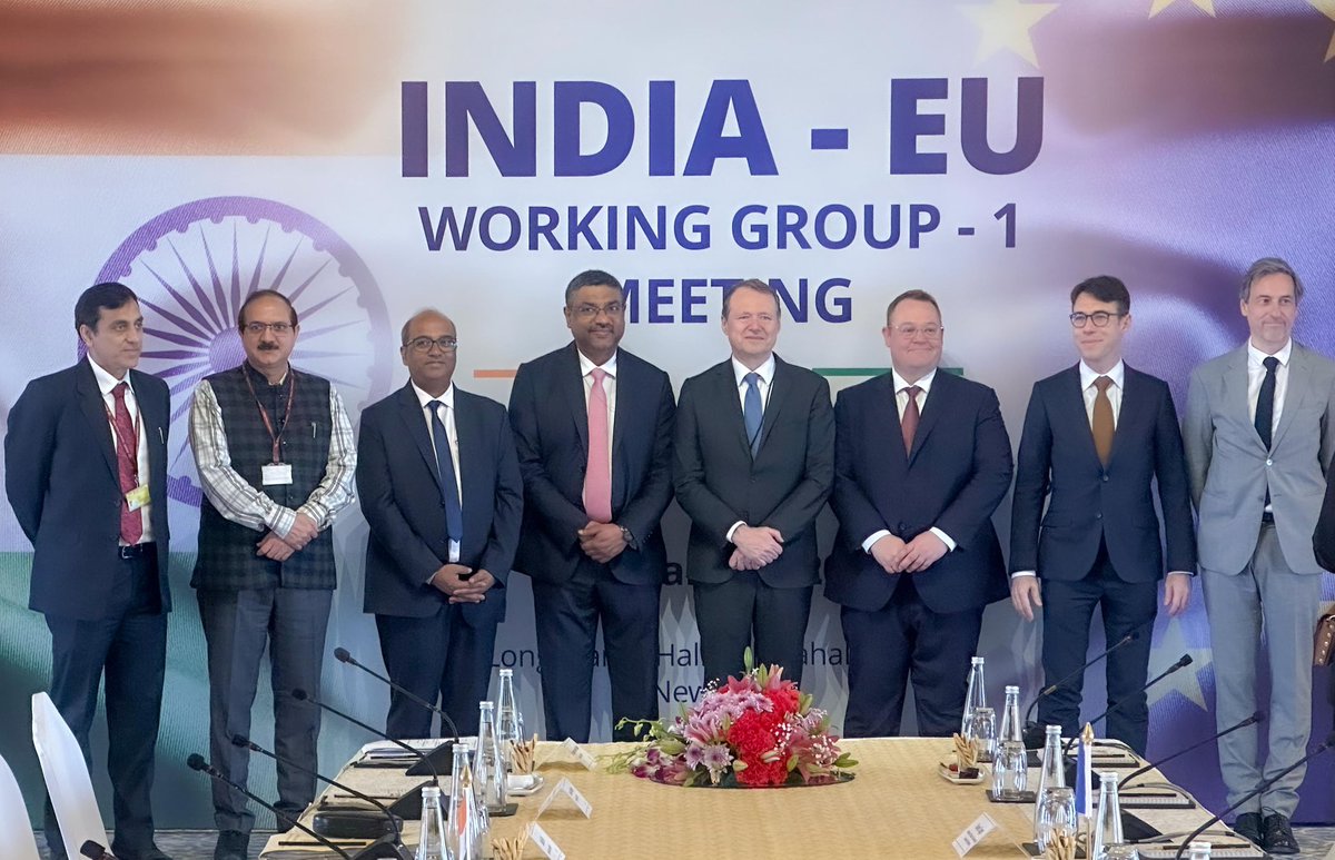 GoI_MeitY's tweet image. Shri S Krishnan, @SecretaryMEITY and @ViolaRoberto, DG, CNECT had a bilateral meeting under Working Group-1 on Strategic Technologies, Digital Governance and Digital Connectivity. 

#IndiaEU #DigitalCooperation #StrategicTech #DigitalGovernance #DigitalConnectivity #DigitalIndia