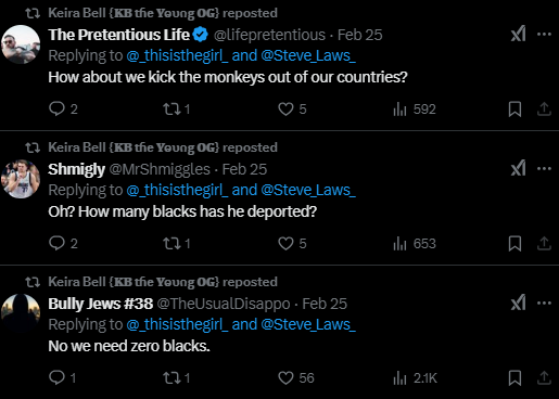 AidanCTweets's tweet photo. When Keira is not keeping a close eye on other people's healthcare, she's a Tommy Robinson fan who retweets horrifically racist tweets. 

In the "gender critical" movement, you can refer to black people as "monkeys" and continue being a prominent activist for them. https://t.co/o9TltaGXlp