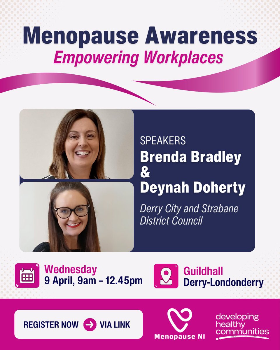 📢NEW SPEAKERS 📢 Join us on Wed 9 April from 9am-12.45pm in the Guildhall to hear practical insights on developing good practice on menopause in the workplace.

Speakers: Brenda Bradley, HR Officer &amp; Deynah Doherty, HR Advisor <a href="/dcsdcouncil/">Derry Strabane Cncl</a> 

🔗 Booking👉🏻eventbrite.co.uk/e/menopause-aw…..
