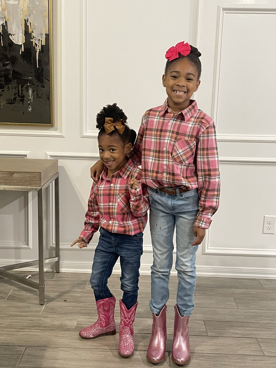 Happy Go Texan Day from the Oyeniyi girls! They told me the pink boots were a must! #GoTexanDay #PreK #SecondGrade #Sisters