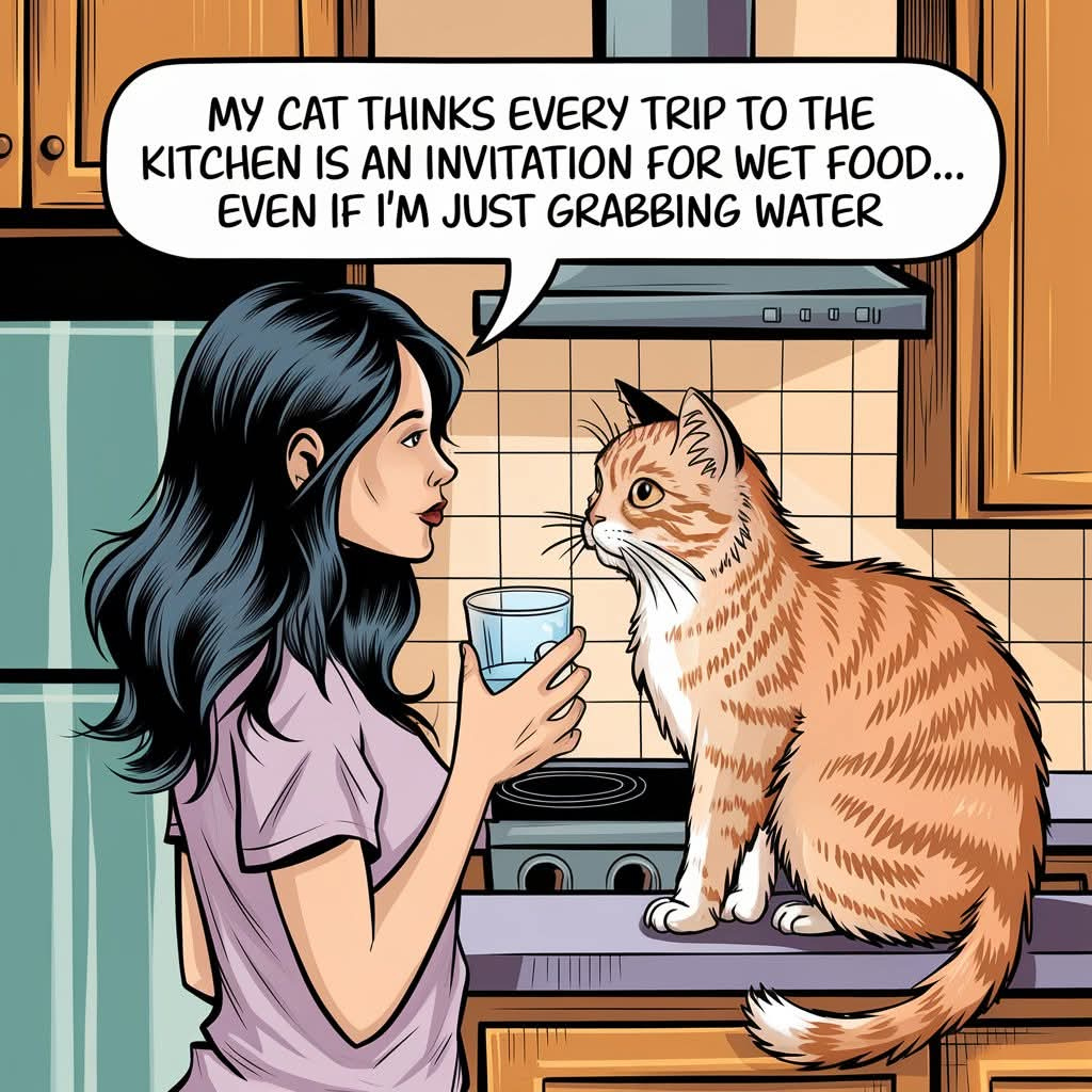 We know the feeling. Some of our cats like to dip their paws into our water cup and lick it off. We're sure that water tastes great for them but for us, not so much.