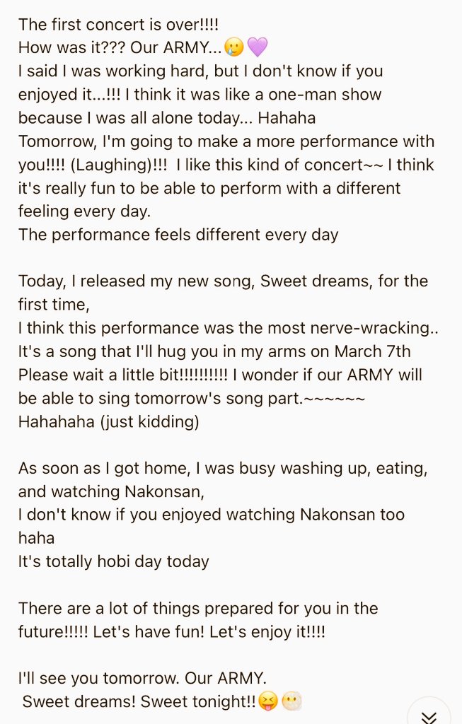 FACE95ALE's tweet photo. —#JHOEP EN WEVERSE.

El primer concierto ha terminado!!!!
¿Cómo estuvo??? Nuestro ARMY... 🥲💜

THANK YOU J-HOPE
SO PROUD OF YOU J-HOPE
WE LOVE YOU J-HOPE
#HOPE_ON_THE_STAGE_TOUR_SEOUL https://t.co/moVqg7lqby