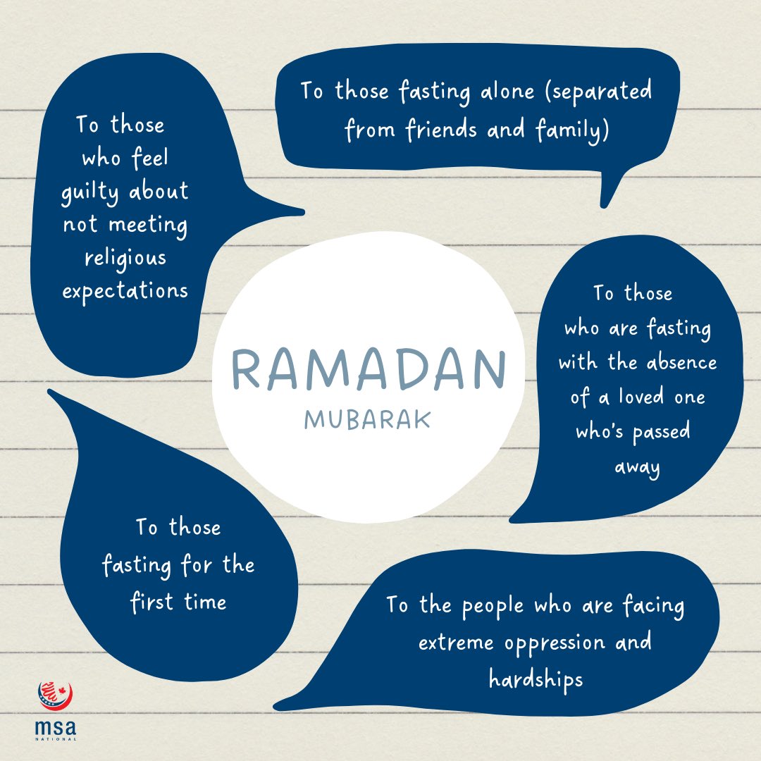 Ramadan Mubarak on the behalf of MSA National. 💙

Ramadan is the ninth month of the Islamic lunar calendar and is a time of spiritual reflection, self-discipline, and increased devotion to prayer and charitable acts.

#msa #muslimstudentassociation #MSAnational #ramadan2025