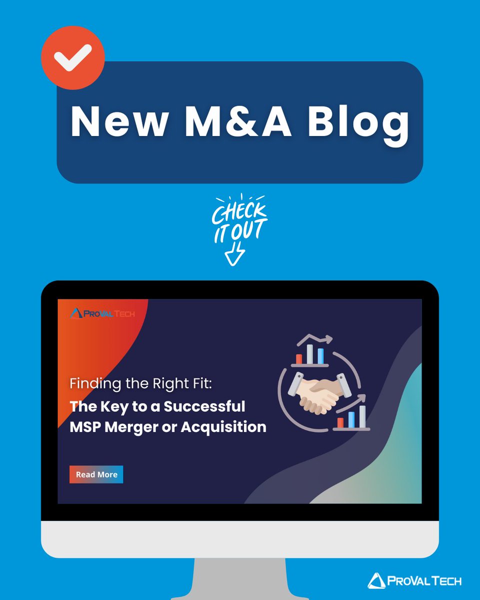 provaltech's tweet image. 🚀 New Blog from Our COO, Nick Hess! 🚀
Check out Nick's latest blog on the key to a successful MSP merger or acquisition: Finding the Right Fit. Don’t miss out on this essential read for anyone navigating MSP M&A!
 
👉 hubs.la/Q038NyVn0
#MSP #Mergers #ProValTech