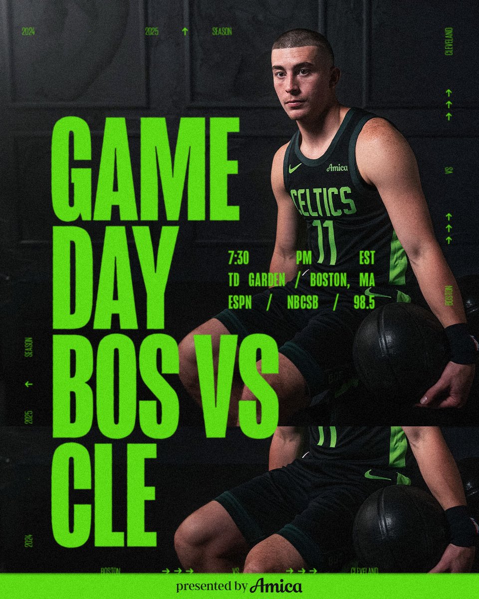 celtics's tweet photo. TONIGHT ☘️ Celtics vs. @cavs 
 
⏰ 7:30 PM
📍 @tdgarden 
📺 @espn &amp; @NBCSBoston 
🎙️ @985TheSportsHub 
 
#DifferentHere https://t.co/P02QBlb8Ps
