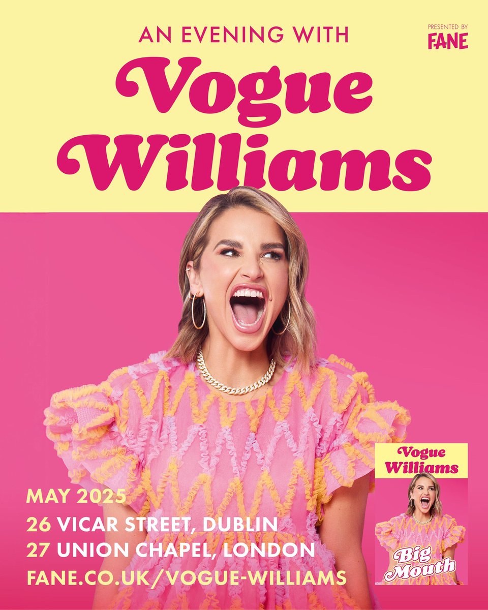 Join Vogue Williams for a night of big laughs and big stories this May to celebrate the publication of her debut book, Big Mouth

More details and booking info at Fane.co.uk/Vogue-Williams

#BigMouth