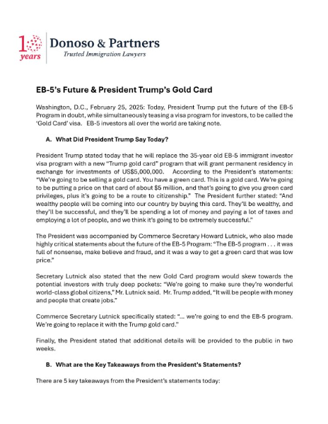 President Trump appears ready to make some changes to the U.S. investor green card, known as the EB-5 Program. Please read my latest blog article on today's proposal from the White House and its potential impact on new investors and existing EB-5 investors.