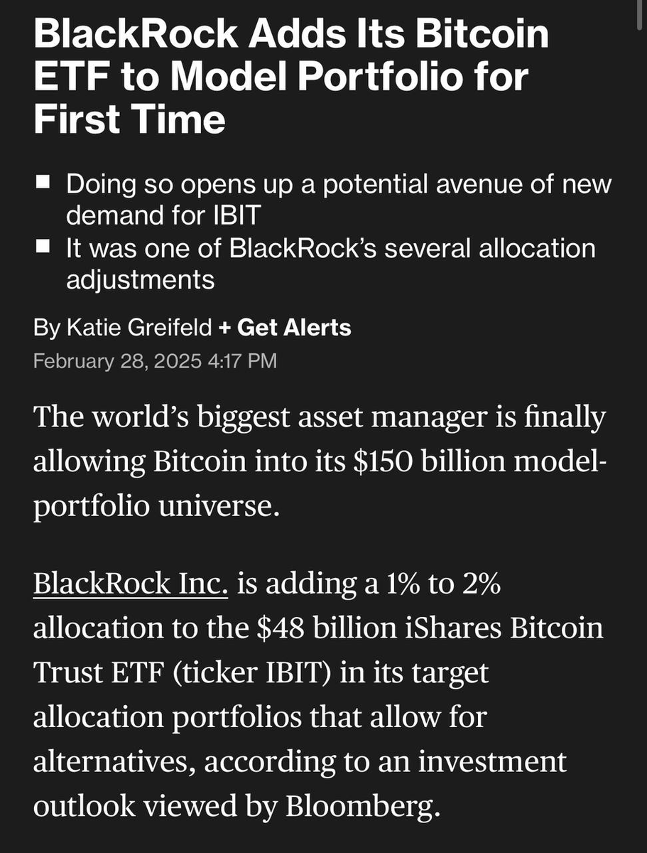 ✓ Gerade bestätigt: BlackRock setzt erstmals auf Bitcoin in  Modellportfolios BlackRock integriert Bitcoin erstmals in seine  Modellportfolios. Das bedeutet: Bitcoin ist jetzt offiziell Teil der  $150-Milliarden Anlagestrategie von BlackRock. 