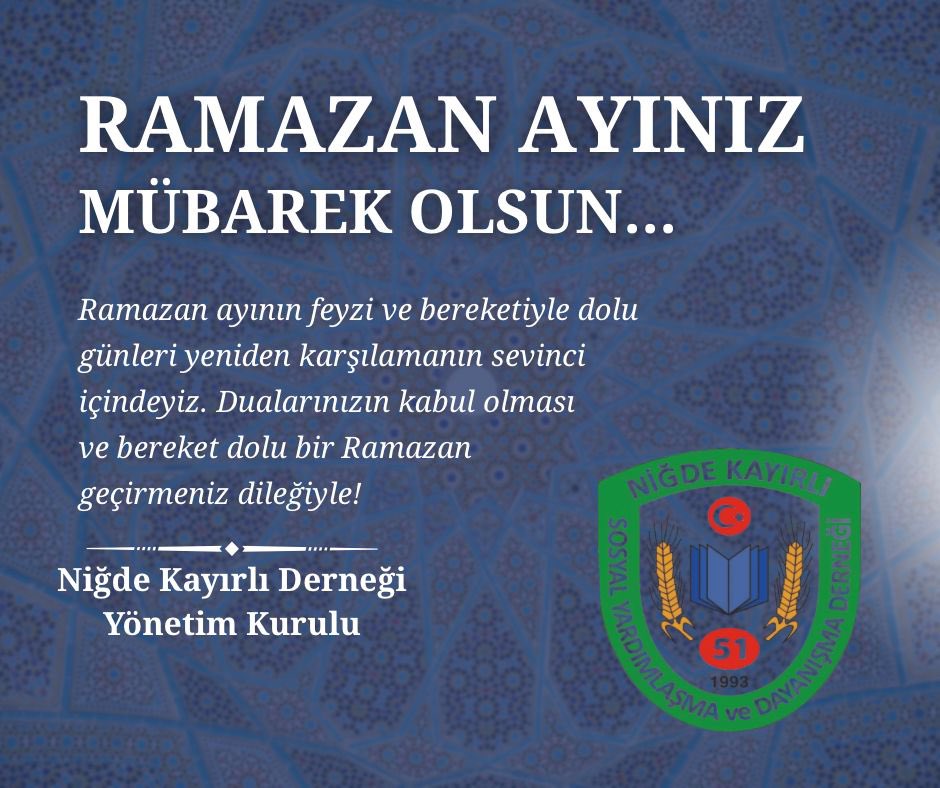 Kayirli_Dernegi's tweet photo. Rahmet, bereket ve mağfiret ayı Ramazan-ı Şerif’in tüm Âlem-i İslam’a hayırlar getirmesini,
bu mübarek aydan en güzel şekilde istifade etmeyi Rabbimizden niyaz ediyoruz. Allah birliğimizi beraberliğimizi daim eylesin.

Hayırlı Ramazanlar.
18.Dönem Yönetim Kurulu https://t.co/2rgo3uMIeY