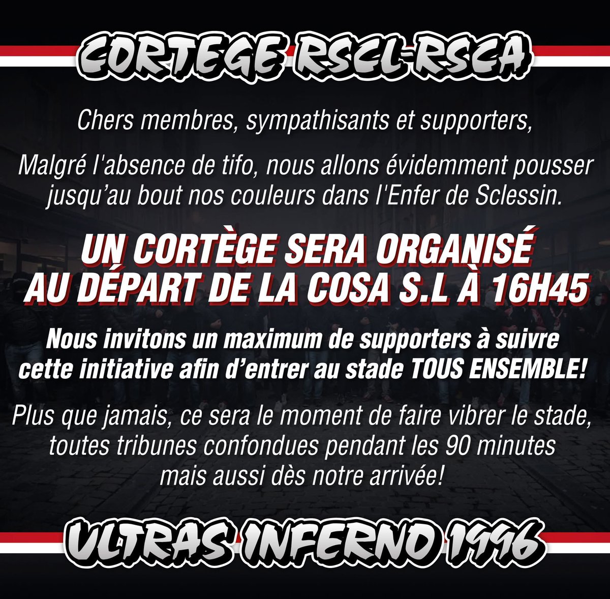 ultrasinferno96's tweet image. 🇦🇹 CORTEGE RSCL-RSCA 
🔁 PARTAGEZ UN MAXIMUM 🔁
