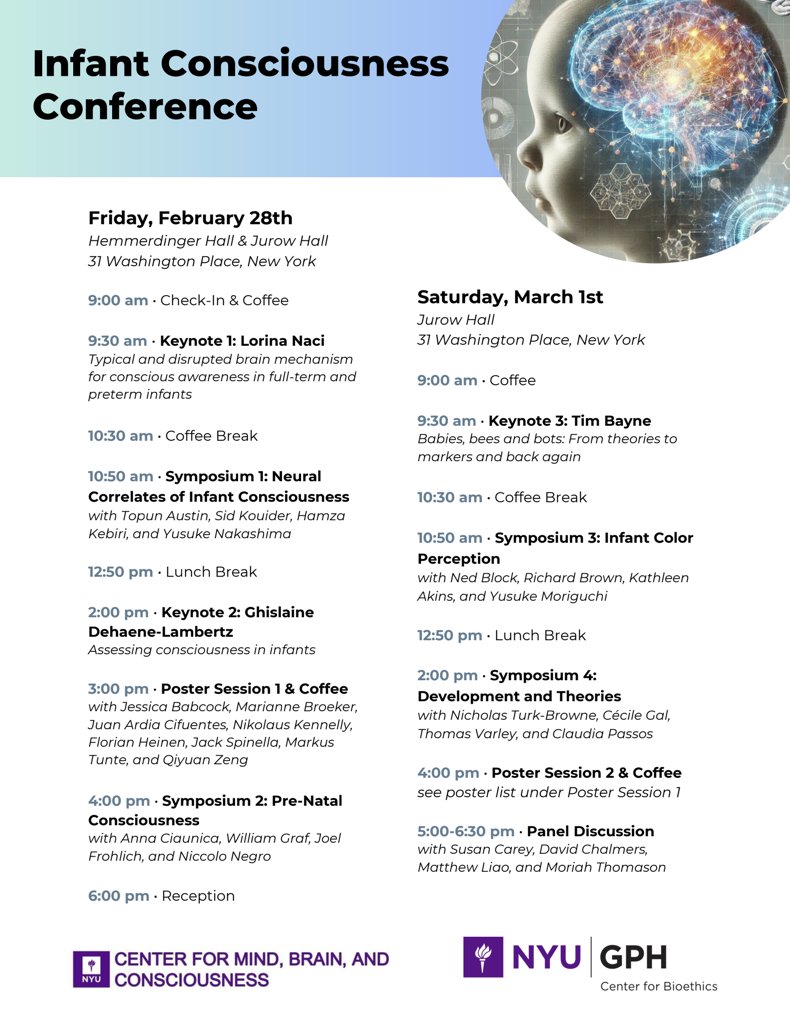When do babies become conscious? Is your infant aware or just responding? These questions are being discussed RIGHT NOW at NYU's Infant #Consciousness Conference. 2/28 &amp; 3/1 Silver Center -Hemmerdinger Hall &amp; Jurow Hall 31 Washington Place, NY, NY #infants #BabyMinds #Philosophy