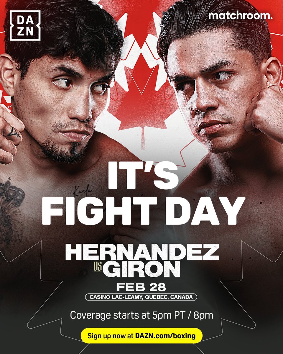Friday night Mexican 𝐖𝐀𝐑 ⚔️🇲🇽

<a href="/erockyhernandez/">Eduardo "Rocky" Hernández</a> and Rene Tellez Giron clash in a super featherweight bout in Canada 🇨🇦

#HernandezGiron | Live on DAZN tonight